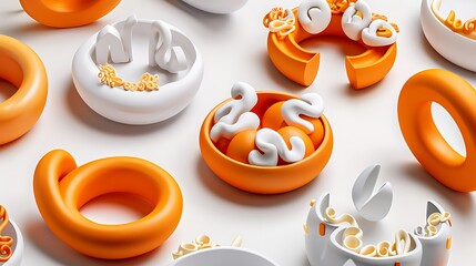 Poster - Colorful abstract compositions of various shaped objects arranged on a surface