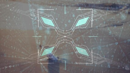 Poster - Animation of futuristic digital interface with geometric patterns in school setting