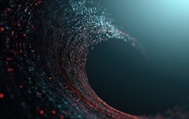Fototapete - Glowing Teal And Red Particle Wave Abstract