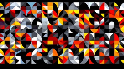 Poster - Geometric Abstract Composition Featuring Semicircles and Squares Displaying Varying Colors