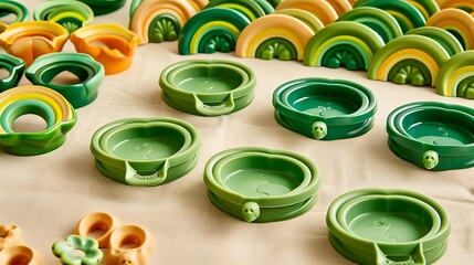 Poster - Various green bowls and shapes arranged upon a neutral colored surface