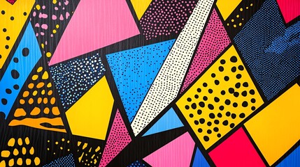 Poster - Abstract geometric composition with vivid colors and dotted patterns artwork