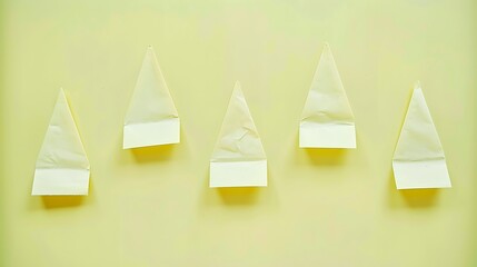 Poster - Five folded paper objects arranged against a light yellow background