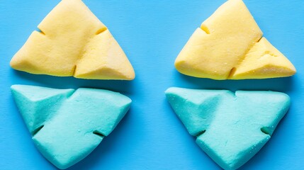 Poster - Two abstract candy shapes sitting on a bright blue background