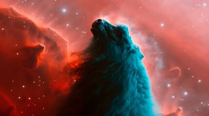 Poster - an artistic representation of a wolf creature in a cosmic nebula