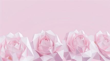 Poster - Four Pink Paper Flowers In Row Arranged On Pink Surface