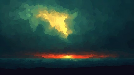 Poster - An abstract sunset sky over a dark ocean horizon line