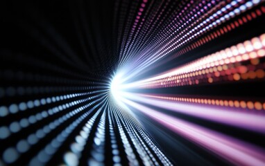 Fototapete - Glowing Particle Tunnel: Abstract Light Streaks