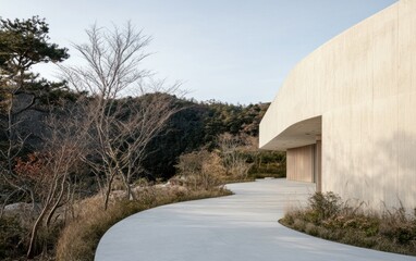 Poster - Modern Concrete Building with Curving Pathway
