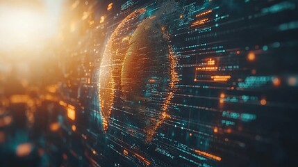 Poster - Global data network, interconnected world.  Digital earth with glowing code