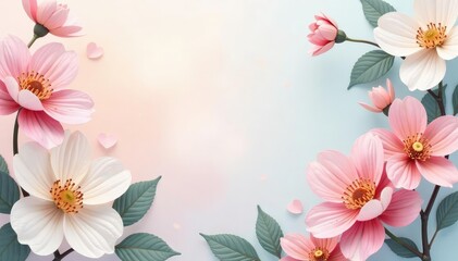 Wall Mural - Delicate floral flyer pattern, pastel hues, soft focus, petal, light