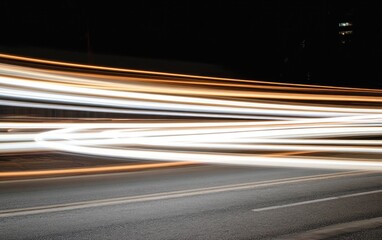 Poster - Nighttime Light Trails on Asphalt Road