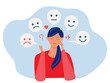 © TA design - Businesswoman suffers from hormonal with a change in mood. Mental health Suffering from bipolar disorder,emotional themes. sad, angry, bored, sad. flat vector illustration.