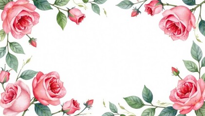 Wall Mural - Delicate watercolor roses & leaves, repeating design , home, flower