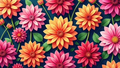 Wall Mural - geometric dahlia pattern, repeating design, stylized blooms, background, print, interior