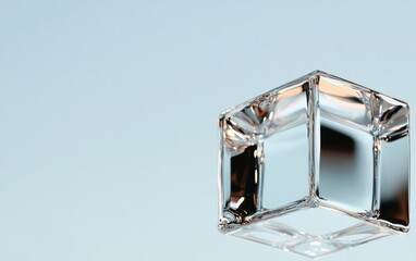 Poster - Translucent Cube Reflection on Light Blue