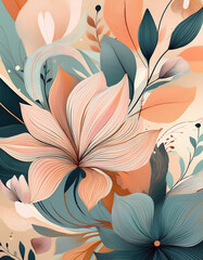 Poster - A vibrant floral illustration featuring intricate line work and a blend of soft colors, creating a modern botanical aesthetic