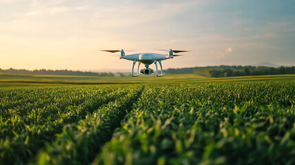 Poster - an ai powered autonomous agricultural drone, flying over fields to monitor crop health and apply fer
