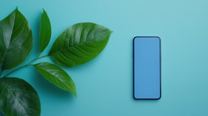 Poster - A modern smartphone displaying a leaf on its screen representing eco-friendly app interface for users