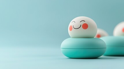 Poster - Three cheerful eggs with smiley faces representing emotional wellbeing and positive attitudes in a playful setting