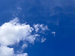 clear blue sky with pure white clouds. the sky was very clear and clouds were scattered everywhere