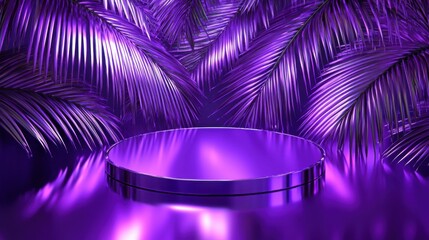 Aufkleber - Enchanting purple light surrounded by lush palm leaves creating a tropical and exotic ambiance