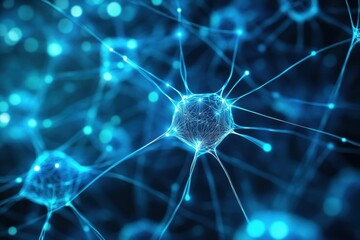Leinwandbilder - Dynamic neural network pattern illustrating deep blue glowing connections in a cyber-futuristic style