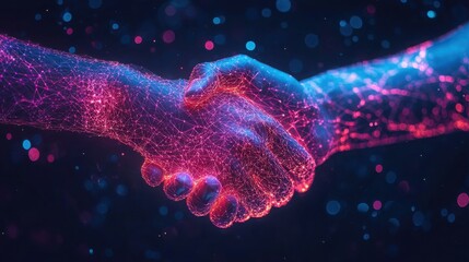 Poster - Two hands engaged in a firm handshake symbolizing trust, agreement, and partnership with a soft abstract glow