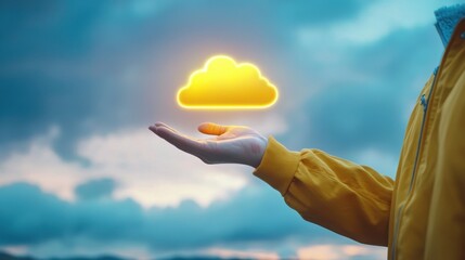 Poster - Person holding a glowing cloud representing ideas and concepts in a creative and abstract style of imagination