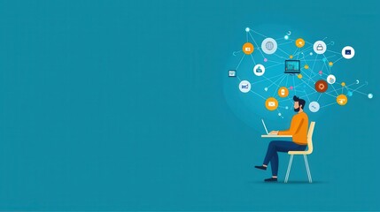 Poster - A detailed view of a professional managing a vast digital communication network