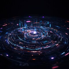 Poster - A futuristic visualization of a global communication hub using advanced graphical interfaces