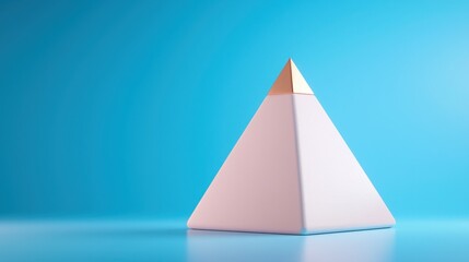 Poster - Minimalist white pyramid set against a blue background illustrating business milestones in a simple isometric style