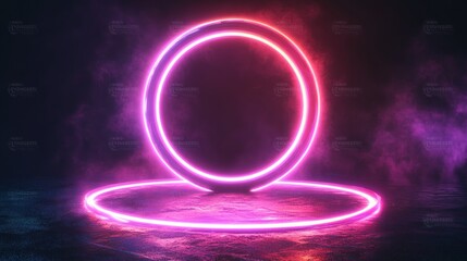 Aufkleber - Futuristic Neon Light Rings Glowing Spirals Abstract Background Animation