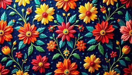 Wall Mural - Intricate, vibrant floral damask pattern on fabric , textile design, flower pattern
