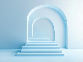 Fototapete - Abstract Blue Podium for Product Presentation Clean Design Minimalist Geometric Composition