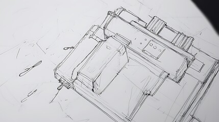 Poster - Abstract Grayscale Line Art of Complex Mechanical Structure