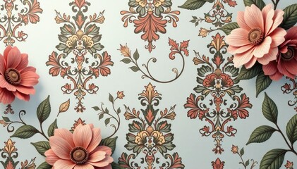 Wall Mural - Subtle paisley damask, muted color palette, elegant design, background, home decor