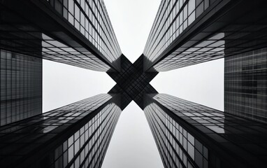 Poster - Monochrome Skyscrapers Forming X Against Overcast