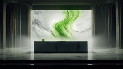 Poster - Abstract green and white swirls on dark background