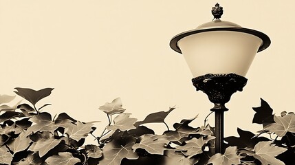 Poster - Vintage Lamppost and Foliage in Sepia Tone