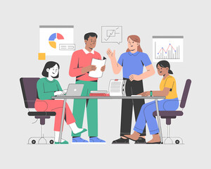 Poster - Diverse Team Meeting: Collaboration and Data Review for Business Growth Strategy