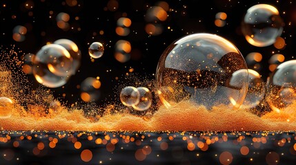 Wall Mural - a striking 3d illustration showcases a transparent metaball with an abundance of parts against a sle