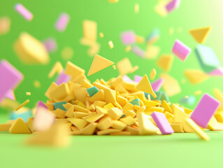 Leinwandbilder - Pastel Geometric Shapes Falling on Green Background