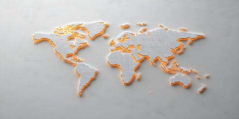 a world map is made of small squares and is lit up with orange