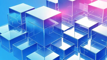 Poster - abstract geometric cubes structure on blue background modern design and shiny surface