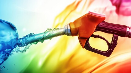 Poster - Modern digital abstract background illustrating gasoline in vibrant colors merging with eco-friendly shadows highlighting energy and sustainability balance