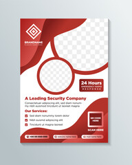 Poster - A leading cyber security company flyer concepts. Vector Illustration banner design on vertical layout. red gradient colors of wave liquid and photo space border elements. white background template
