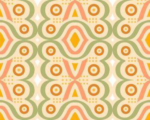 Poster - Colorful retro pattern featuring curvy shapes and soft hues on a flat background. horizontal layout design template. Seamless abstract retro pattern with minimalist print