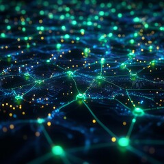 Fototapete - Futuristic Network: Digital Data Connection with Glowing Nodes and Intricate Circuitry Representing Artificial Intelligence