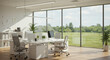 © Indra - A Photo Of Modern Bright Office With Large Windows Greenery 4k Detailed 42